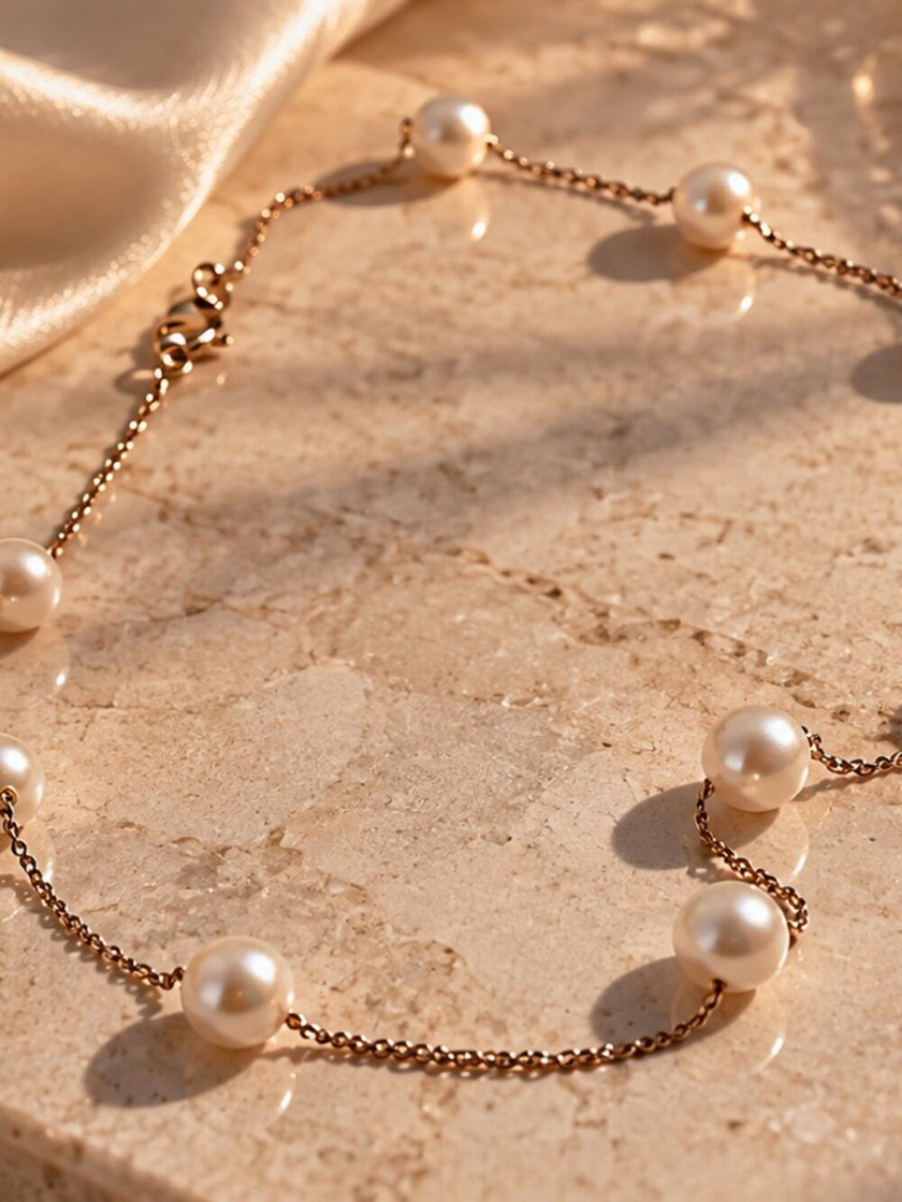 Vintage Italian 925 Sterling Silver & Cultured Pearl Station Necklace